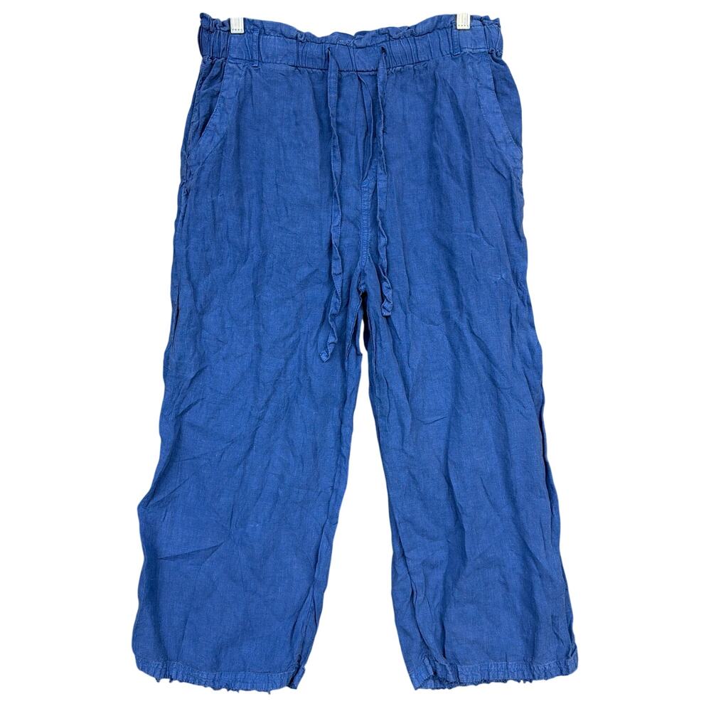 Cloth & Stone Womens Pants Blue Linen Wide Leg Pull On Raw Hem Casual Medium